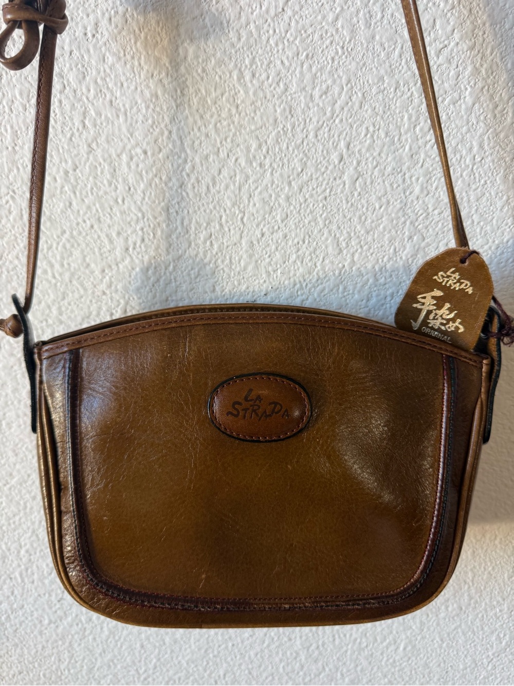 La Strada Japan Hand-Dyed Genuine Leather Brown Crossbody Shoulder Bag